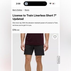 Lululemon License to Train Men's Black Shorts XL
